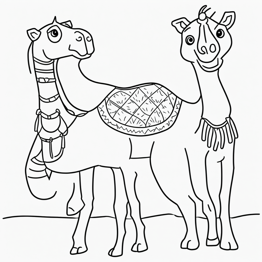 Engaging Camel Coloring Page for Kids: Desert Line Art