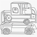A simple black and white line art of a cement mixer truck with clear outlines, designed as a coloring page suitable for kids and coloring books.