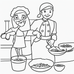 A simple black and white coloring page showing a chef cooking soup with clear outlines, perfect for kids to color and explore their creativity.