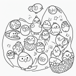 A simple black and white coloring page featuring adorable chicks hatching from eggs, designed with clear outlines for kids to enjoy coloring.