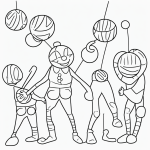 A simple black and white coloring page for kids showing a clown juggling balls. The line art features clear outlines, ideal for a children’s coloring book.