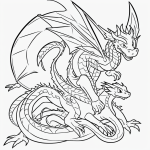 Black and white line art of a dragon guarding a treasure, perfect for a kids coloring page. Simple outlines ideal for young artists to color.