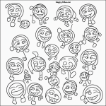 A simple black and white Earth coloring page for kids featuring happy faces and clear outlines, perfect for a coloring book.