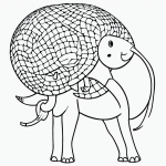 A simple black and white coloring page depicting an elephant balancing on a ball, perfect for kids to color and explore their creativity.