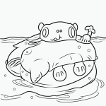 A simple black and white coloring page of a smiling hippo in the water, designed as line art with clear outlines, perfect for kids' coloring activities.