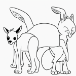 Black and white coloring page of a kangaroo with a joey in its pouch, featuring clear outline line art, ideal for kids' coloring books.