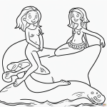 A simple black and white coloring page of a mermaid sitting on a rock, featuring clear outlines perfect for kids' coloring books.