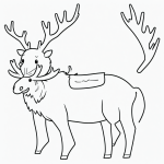 A simple black and white moose coloring page for kids featuring a moose with big antlers, ideal for coloring books with clear outlines and no shading.