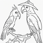 A simple black and white coloring page of a parrot wearing a pirate hat, designed for kids with clear outlines, ideal for a coloring book.
