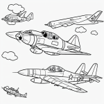 Simple black and white coloring page of a pilot waving near an airplane, perfect for kids' coloring books with clear outlines and no shading.