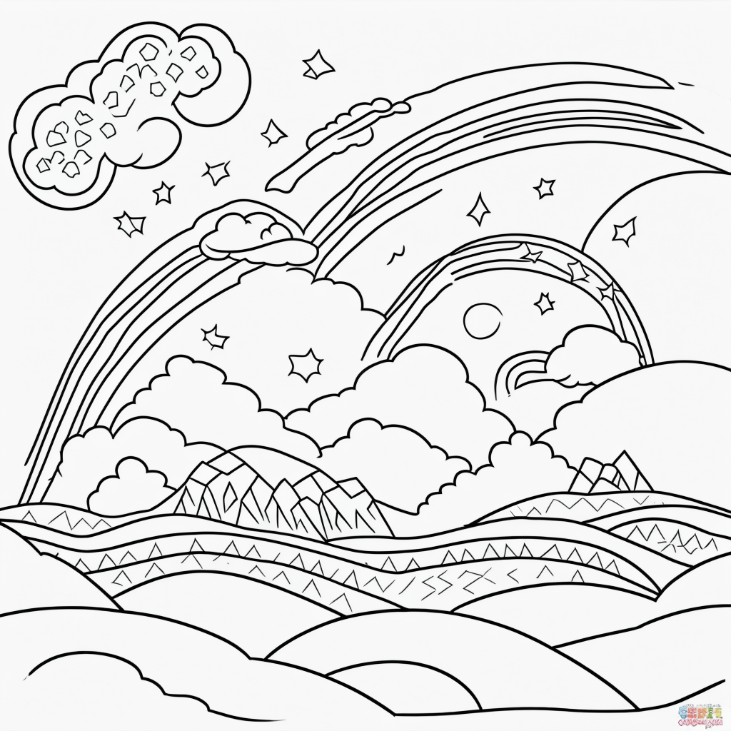 Engage Kids with Rainbow Over Mountains Coloring Page