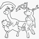 A simple black and white reindeer flying with Santa's sleigh, perfect for kids' coloring books, featuring clear outlines and no shading.