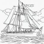 A black and white coloring page of a sailor steering a ship, featuring clear outlines and line art, perfect for children's coloring books.