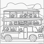 A black and white coloring page featuring a school bus with happy kids, designed for children to enjoy coloring with clear outlines and simple line art.