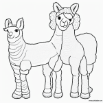 Simple black and white alpaca coloring page for kids, featuring fluffy wool and clear outlines, ideal for a fun and creative coloring activity.