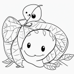 A simple black and white coloring page featuring a ladybug on a leaf. Perfect line art for kids to color and enjoy as part of their creative activities.