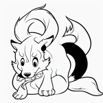 A simple black and white coloring page of a skunk with a fluffy tail, featuring clear outlines and no shading, perfect for children's coloring activities.