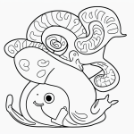 A simple black and white coloring page of a snail with a big shell, featuring clear outlines and designed for kids to color and enjoy creatively.