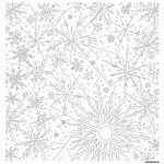 A black and white snowflake coloring page for kids featuring snowflakes falling from the sky, designed with clear outlines for easy coloring.