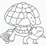 Black and white coloring page for kids featuring a turtle walking slowly with clear outlines, ideal for coloring books and creative activities.