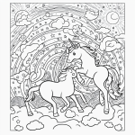 Black and white coloring page featuring a unicorn running through stars, designed for kids with clear outlines and no shading, ideal for coloring books.