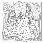 A simple black and white coloring page depicting a wizard casting magic, designed for kids with clear outlines suitable for a coloring book.