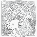 A black and white coloring page for kids featuring a wolf howling at the moon, with clear outlines and no shading, perfect for coloring books.