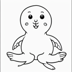 A simple black and white coloring page of a baby seal waving a flipper, designed for kids with clear outlines and no shading, suitable for a coloring book.