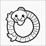 Black and white coloring page of a smiling baby crocodile with clear outlines, ideal for kids' coloring books.