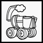 A simple black and white coloring page of a cement mixer with clear outlines, designed for children to color and enjoy in a printable format.