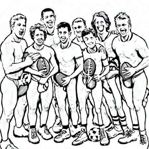 Fun Black and White Coloring Page of Football Team